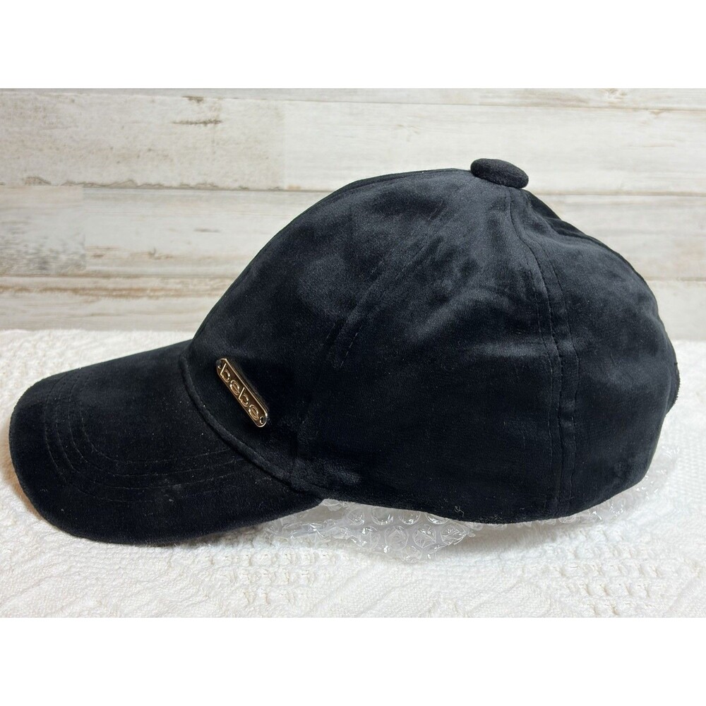 bebe Black Velvet Baseball Cap One Size Women’s Logo Solid Casual Travel - Picture 7 of 8